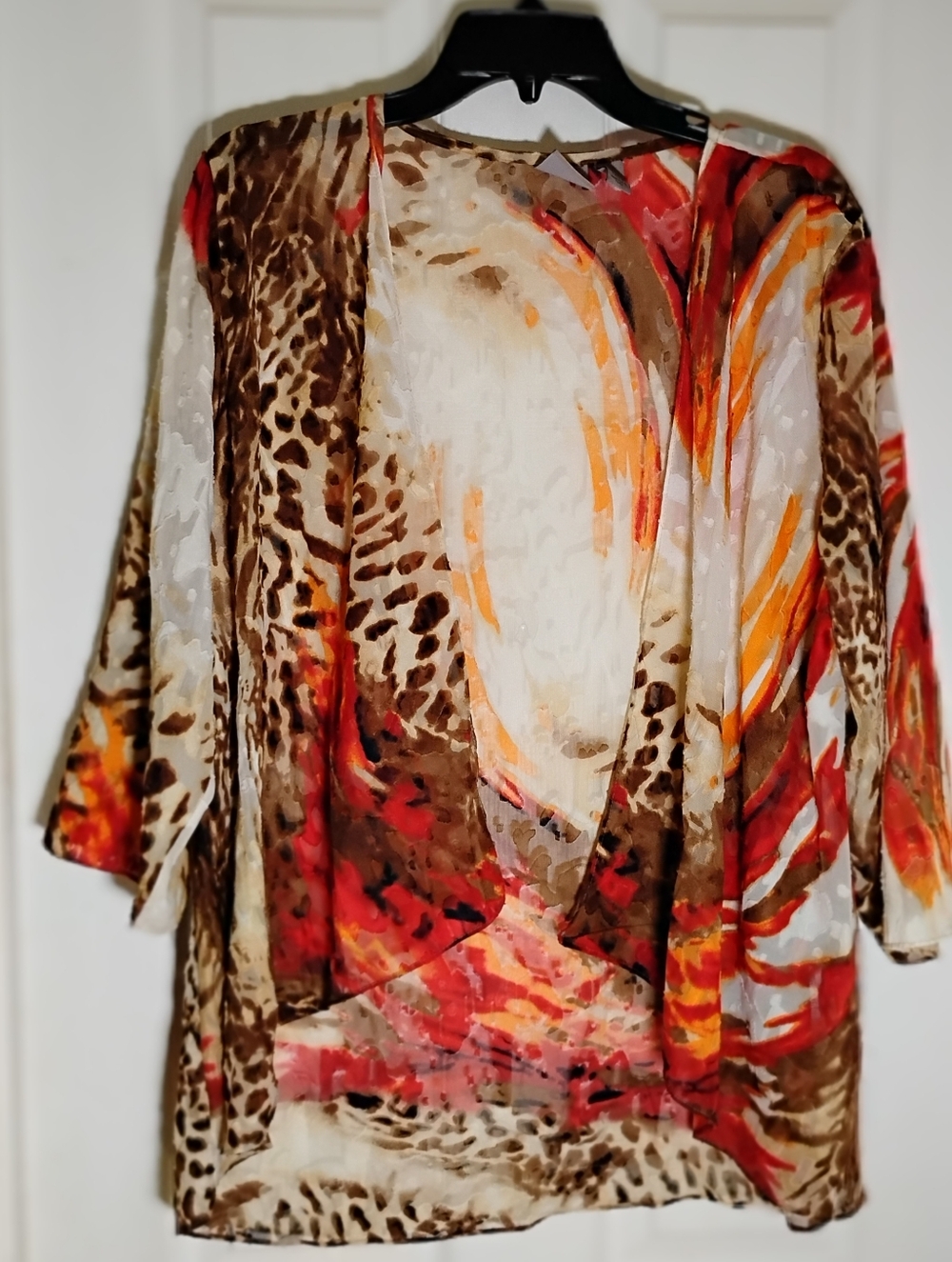 Chico's Burnout Waterfall Sheer Cardigan Shrug Topper